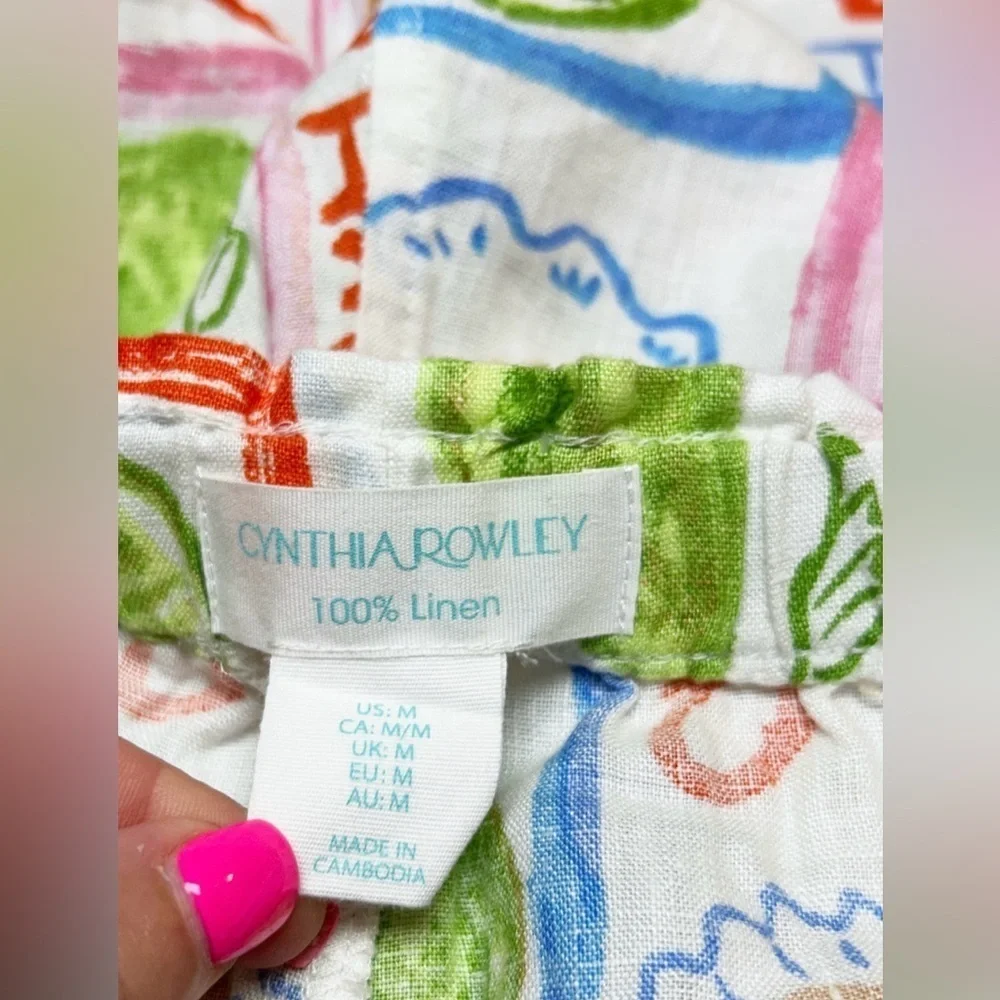 Cynthia Rowley 100% Linen Wide Leg Brunch Print Pants Size Medium NWOT Coastal - Picture 3 of 5